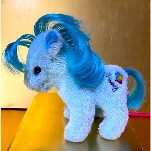 MY LITTLE PONY FAKIE 1983 BLUE PONY PLUSH EMBROIDERED SYMBOL ANIMAL TOY IMPORTS
